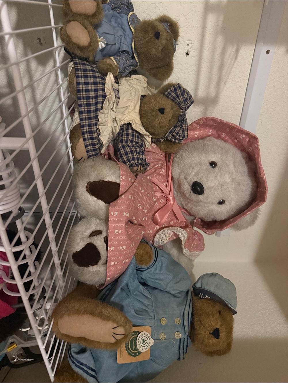 Boyds Bears White Teddy in Pink Bonnet & Dress